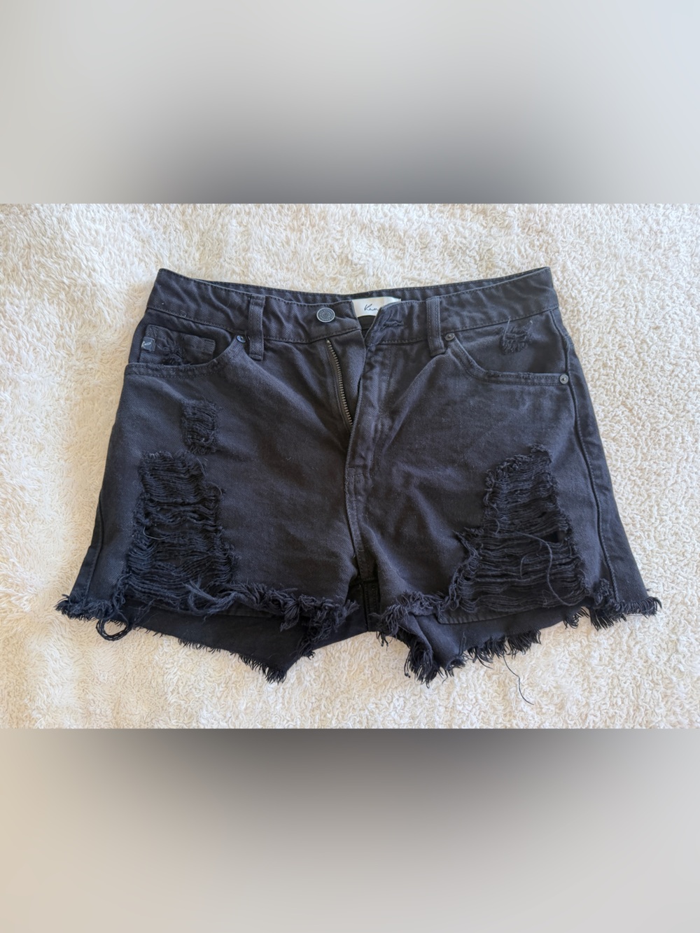 KanCan Distressed Black High-Waist Women's Denim Shorts